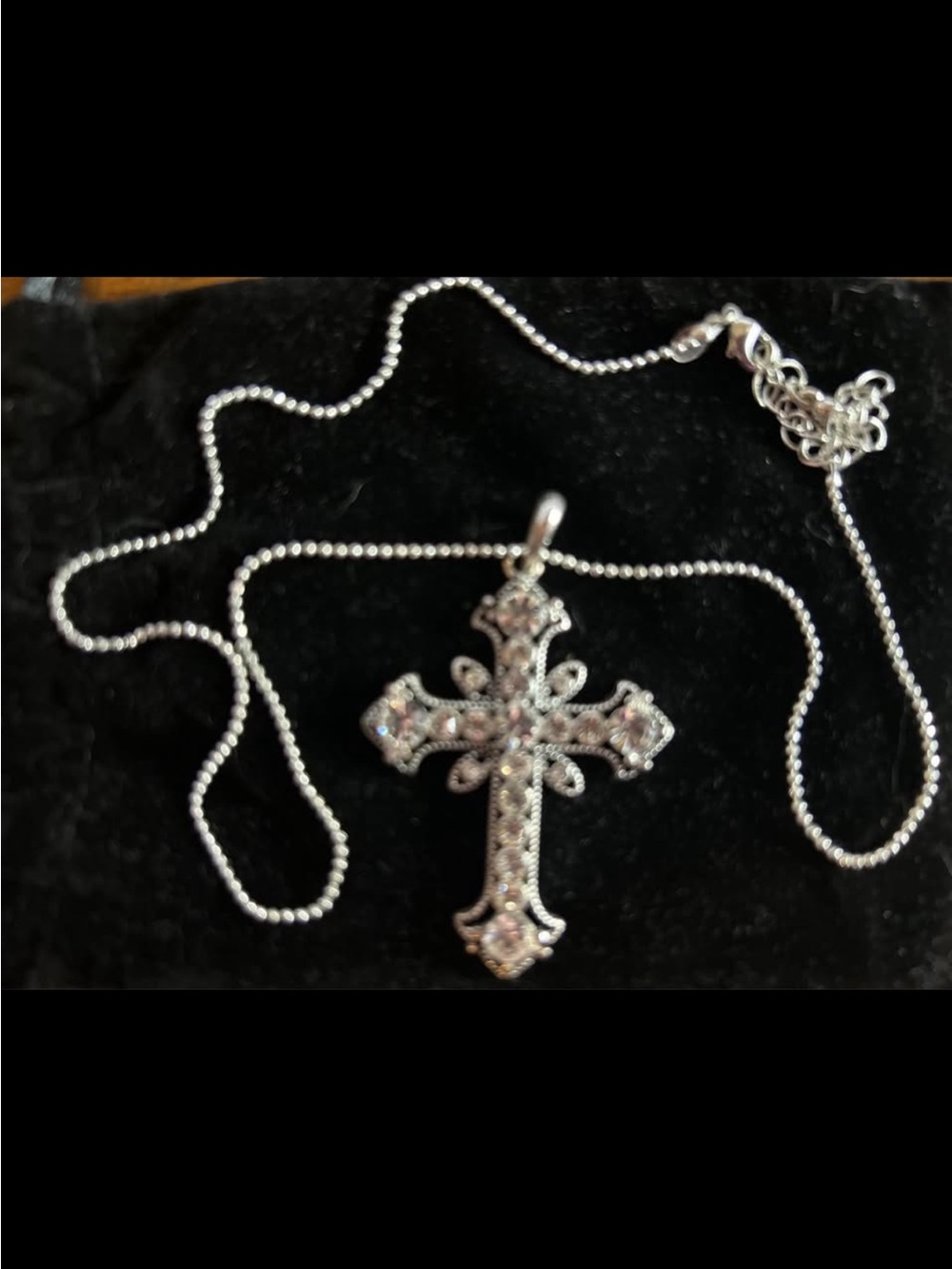 Sparkling Rhinestone Cross Necklace – Adjustable Chain - Picture 3 of 6